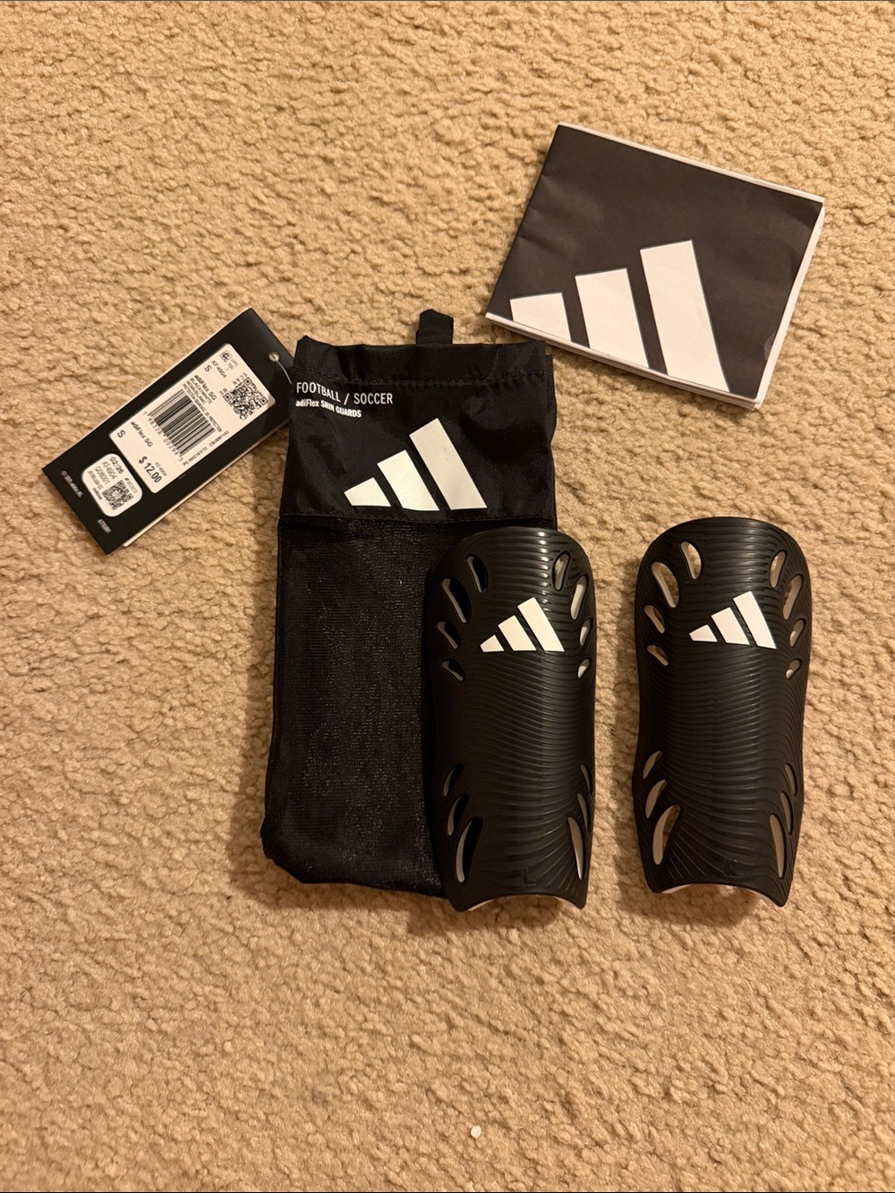 adidas Black Athletic Shin Guards with White Logo preschool size